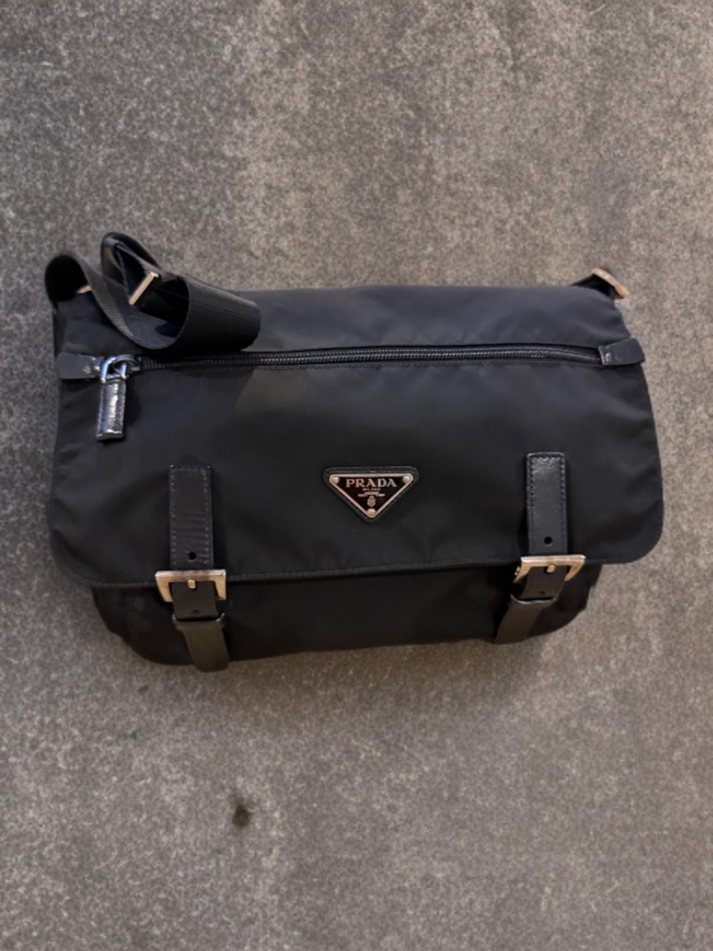 Prada Black Nylon Messenger Bag with Silver Hardware